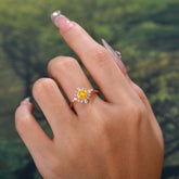 Vintage Round Cut Cluster Citrine Wedding Ring Flower Engagement Ring